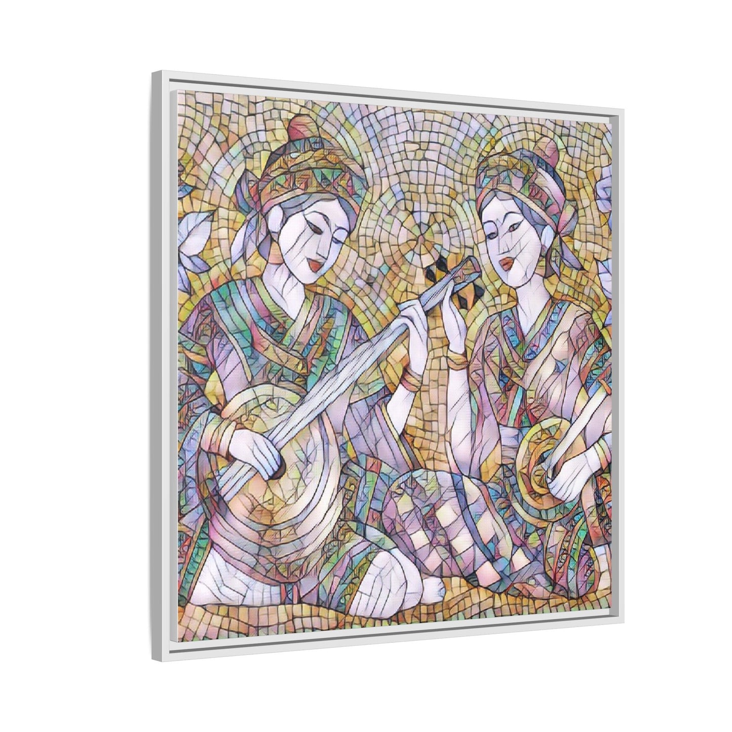 Framed Mosaic Musician Canvas Art — Ethnic Duo Wall Decor