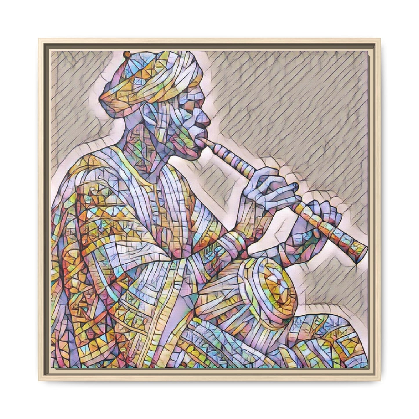 Framed Canvas Art — Colorful Middle Eastern Flute Player Print