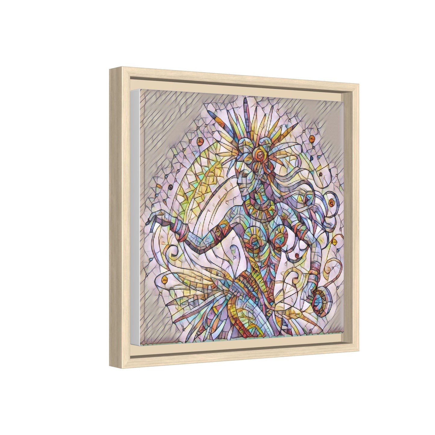Colorful Mermaid Mosaic Framed Canvas Art — Boho Ocean Wall Decor