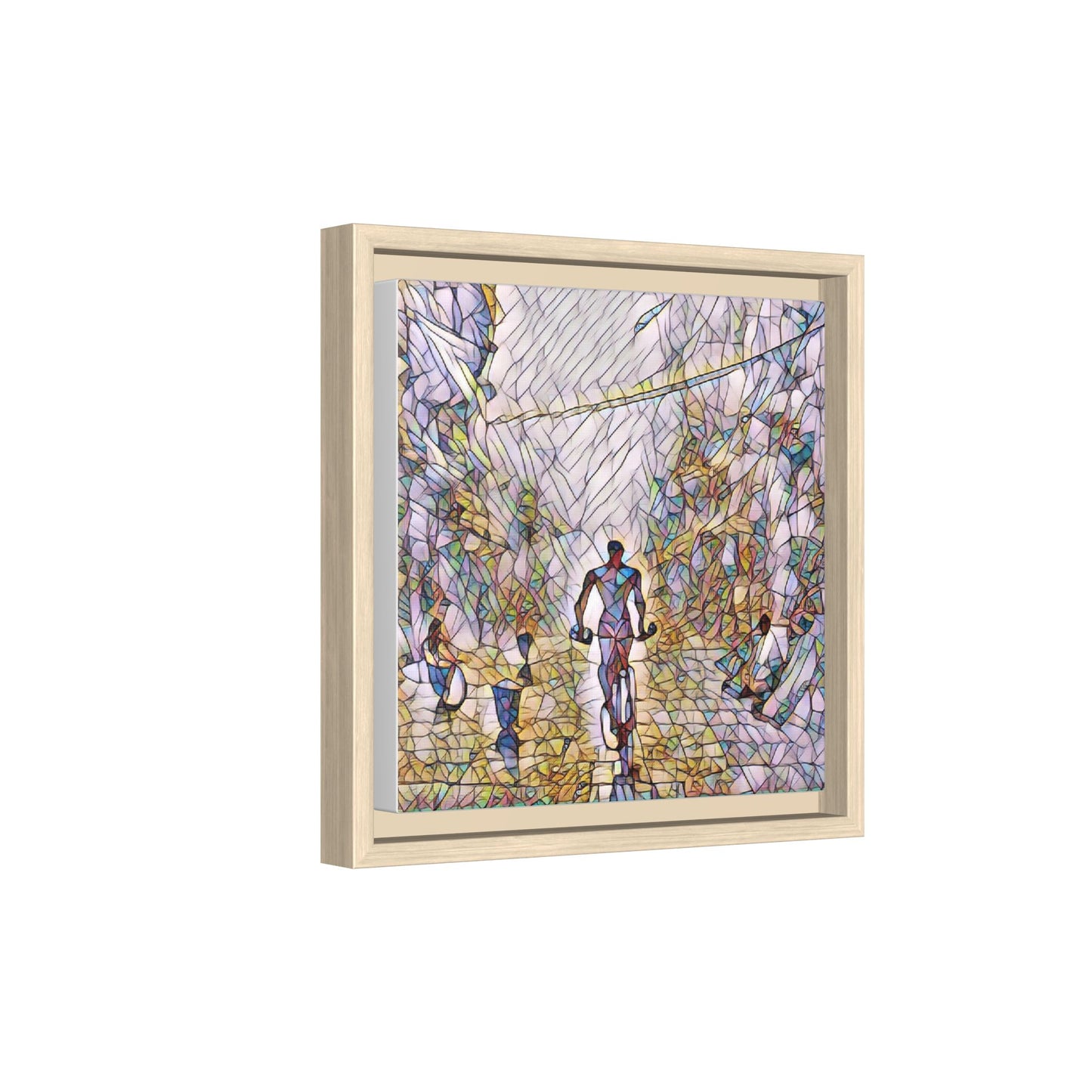 Cyclist Stained-Glass Matte Canvas Framed Wall Art