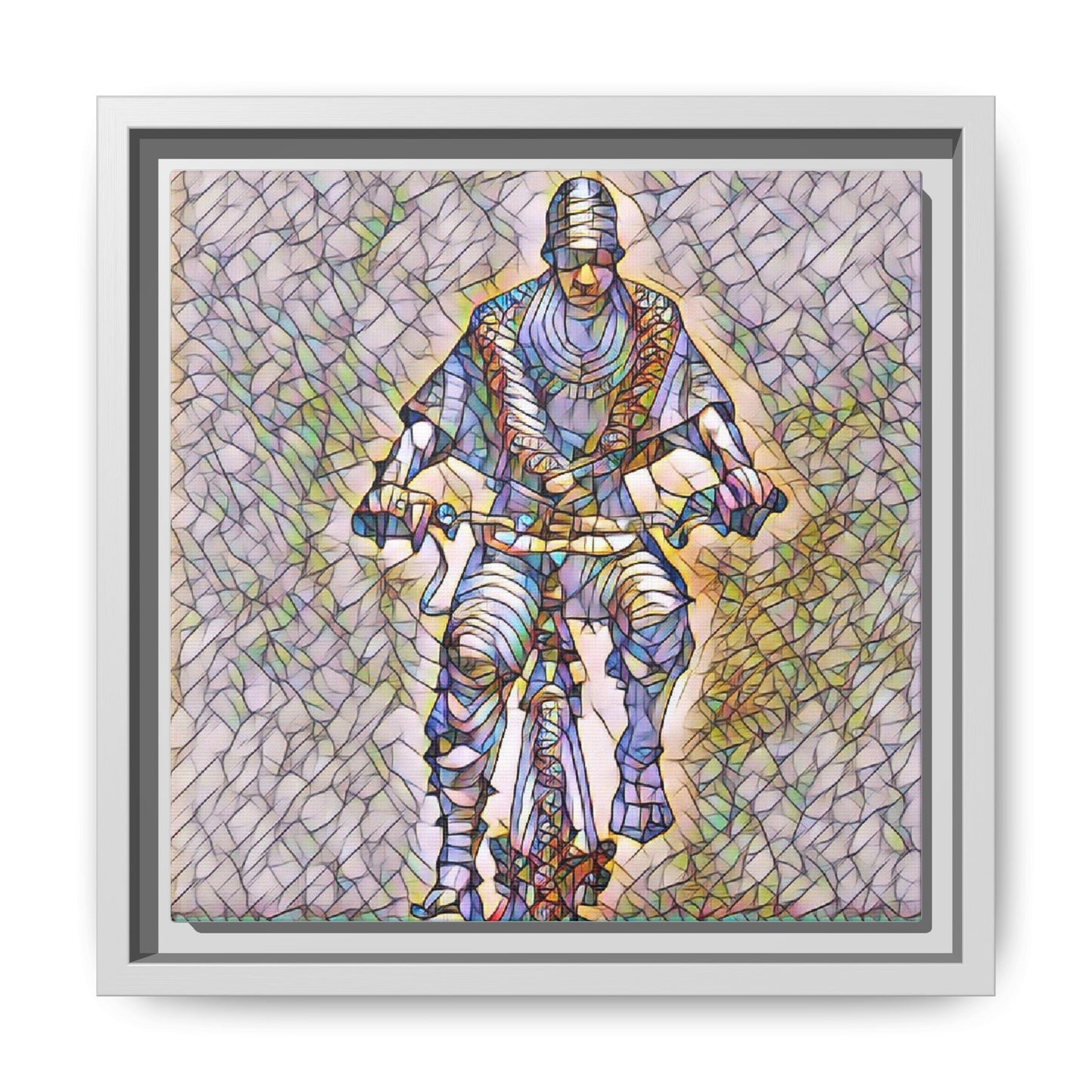 Framed Matte Canvas Art - Stylized Cyclist Illustration