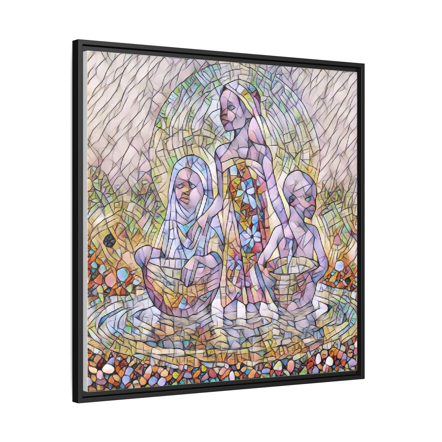 Framed Matte Canvas Art — Stained Glass Trio Women Illustration