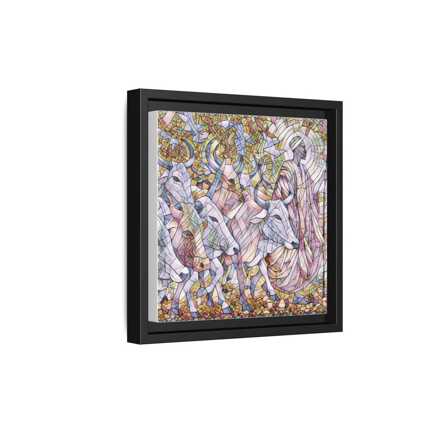 Framed Matte Canvas Art — Stained-Glass Style Cattle Herd
