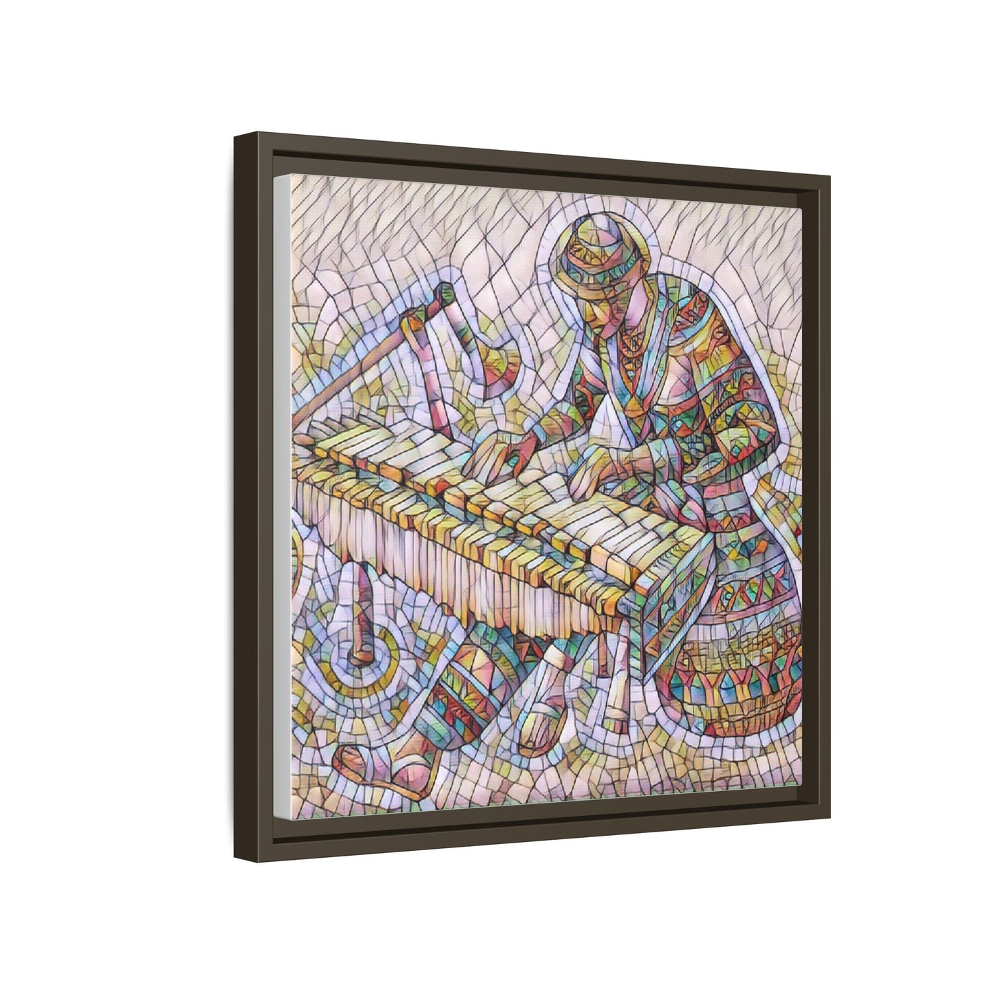 Framed Canvas Art - Colorful Mosaic Vibraphone Musician Print