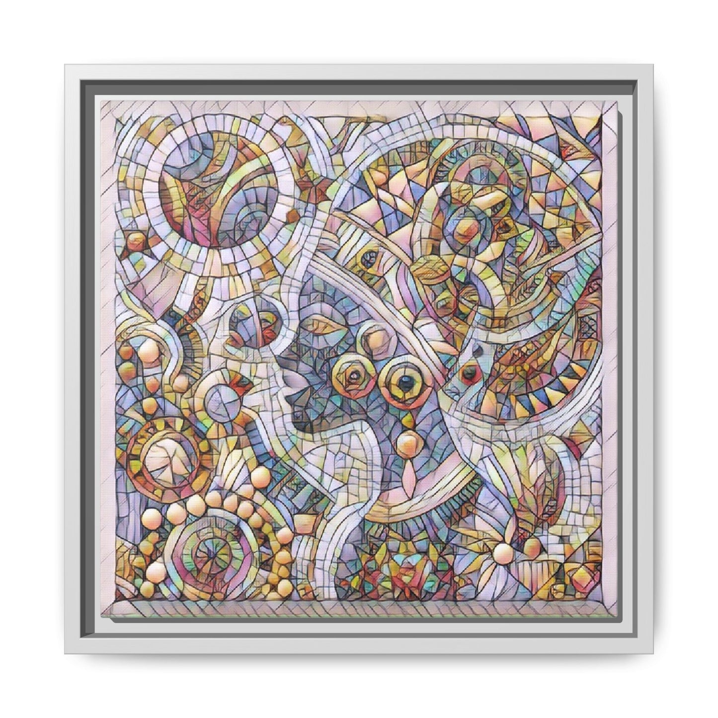 Abstract Mosaic Framed Canvas Art — Multicolor Geometric Wall Decor