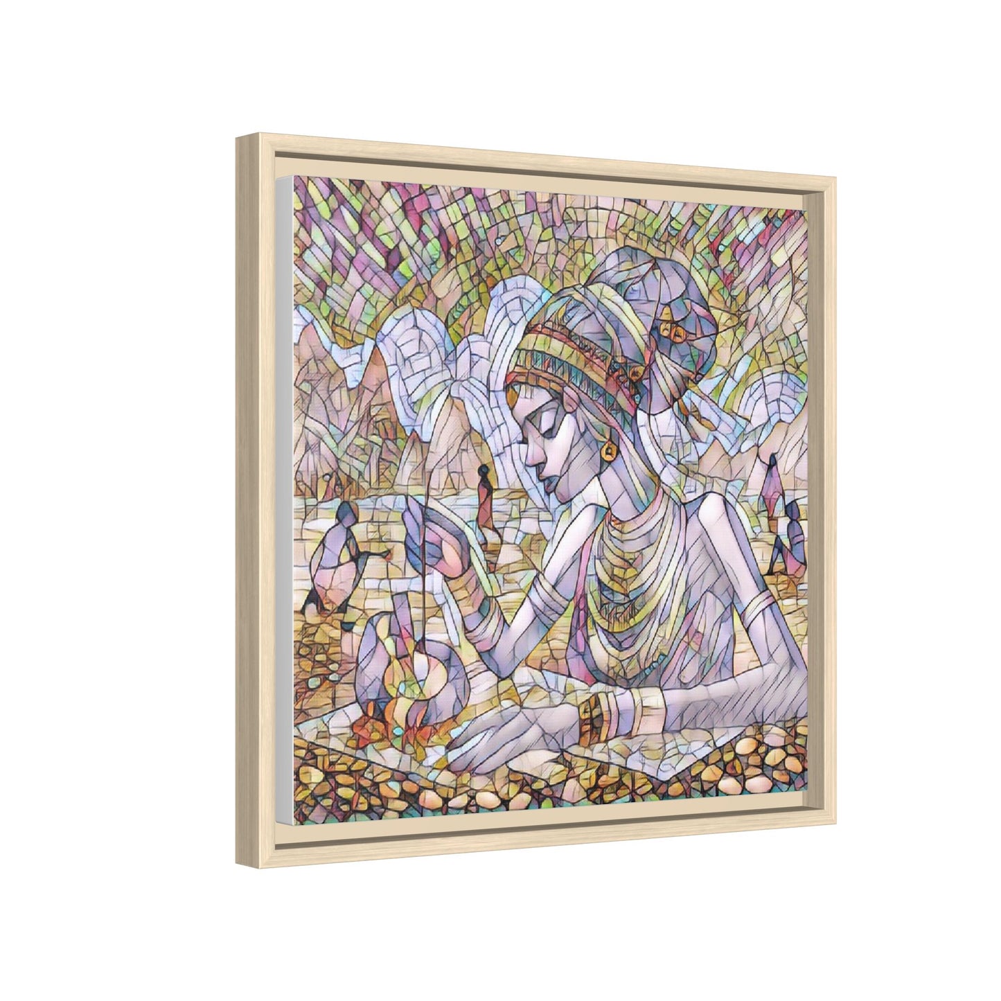 Framed Matte Canvas Art — Mosaic-Inspired Egyptian Woman Illustration