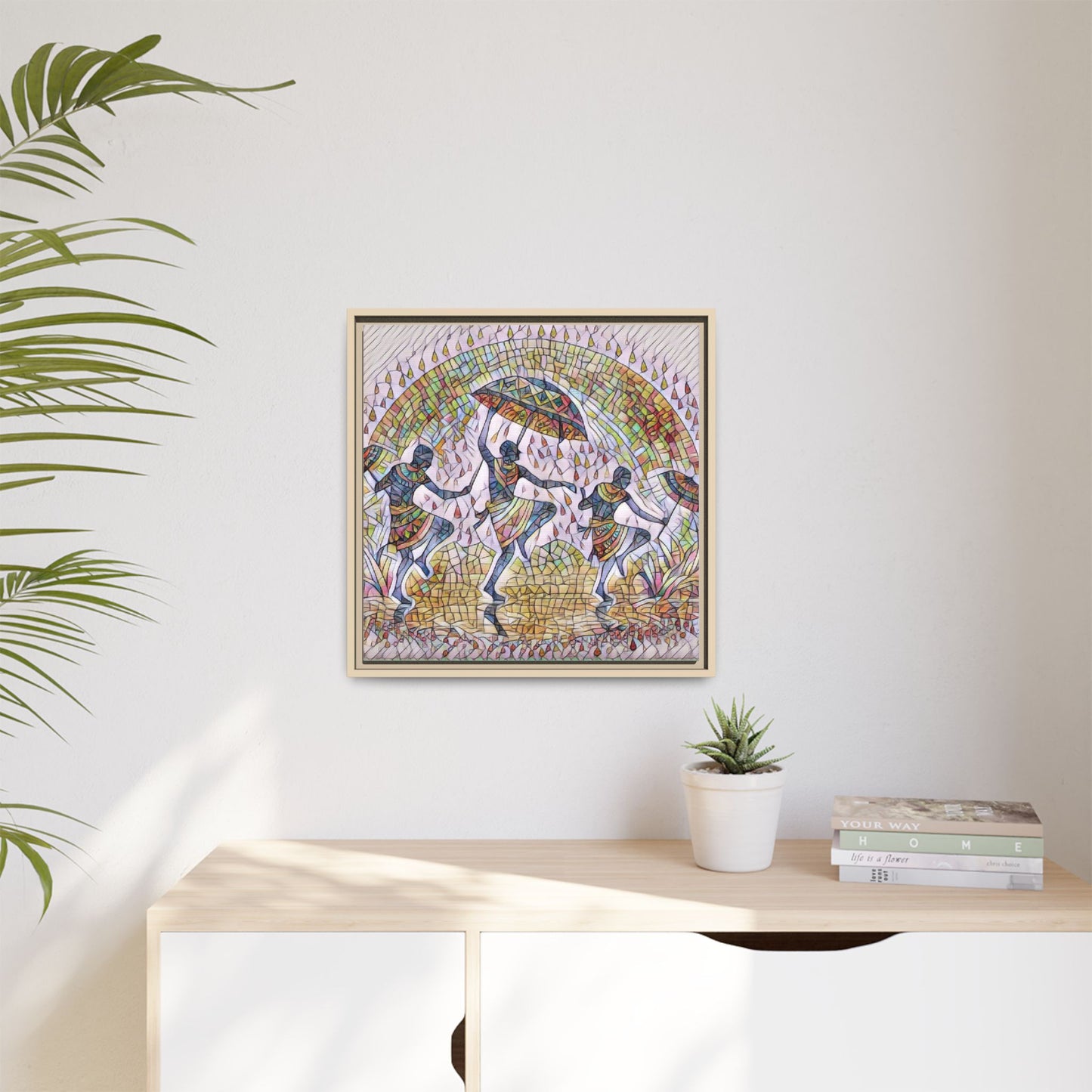 Framed Canvas Art — Colorful African Dance Mosaic