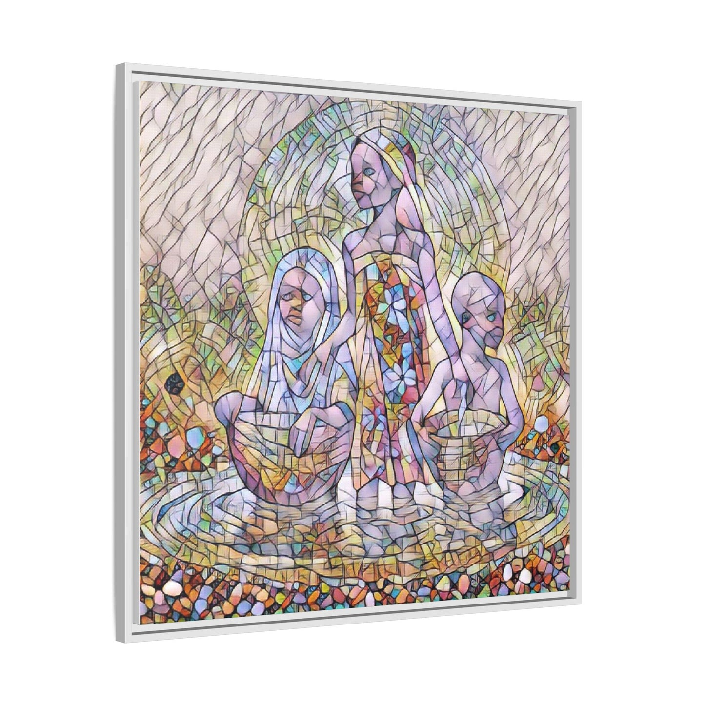 Framed Matte Canvas Art — Stained Glass Trio Women Illustration