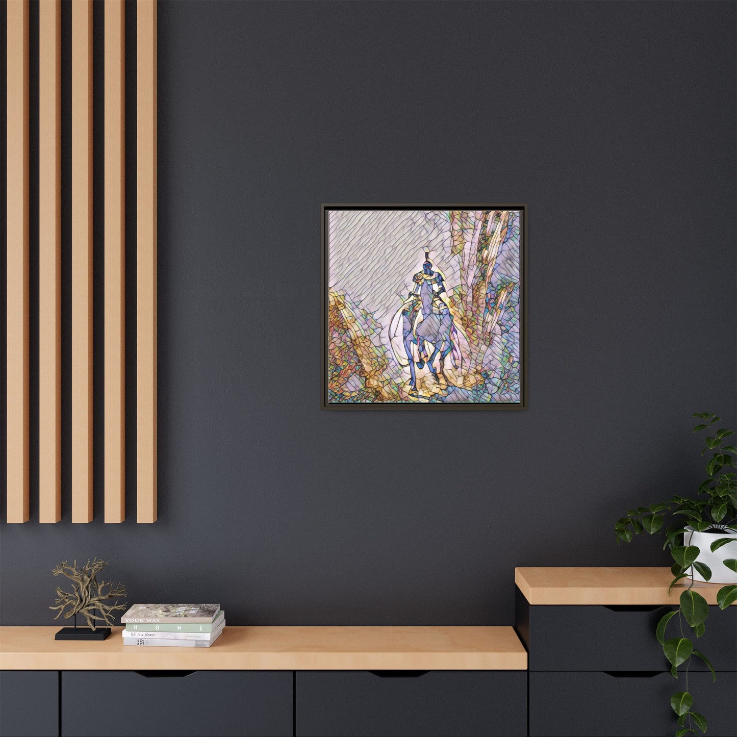 Stained-Glass Knight Matte Framed Canvas Wall Art