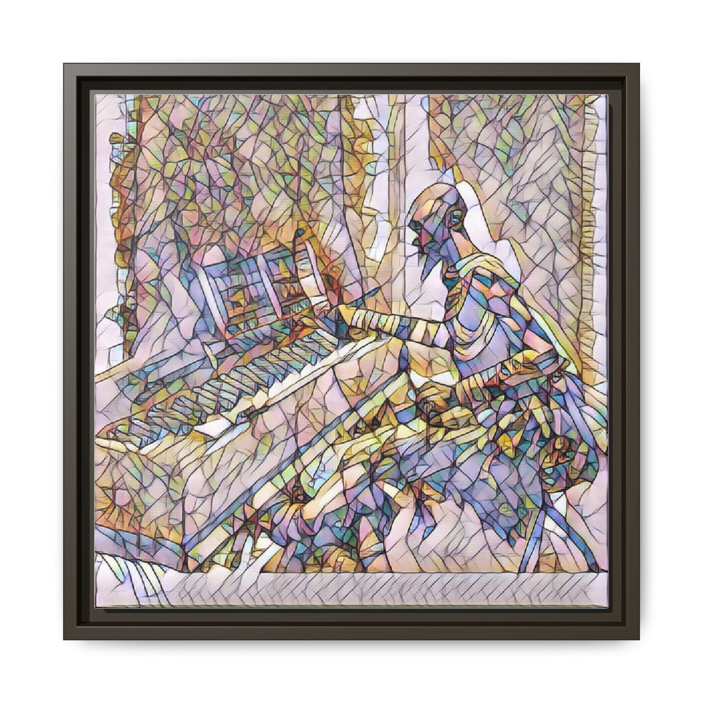Framed Matte Canvas Art — Colorful Abstract Musician at Piano