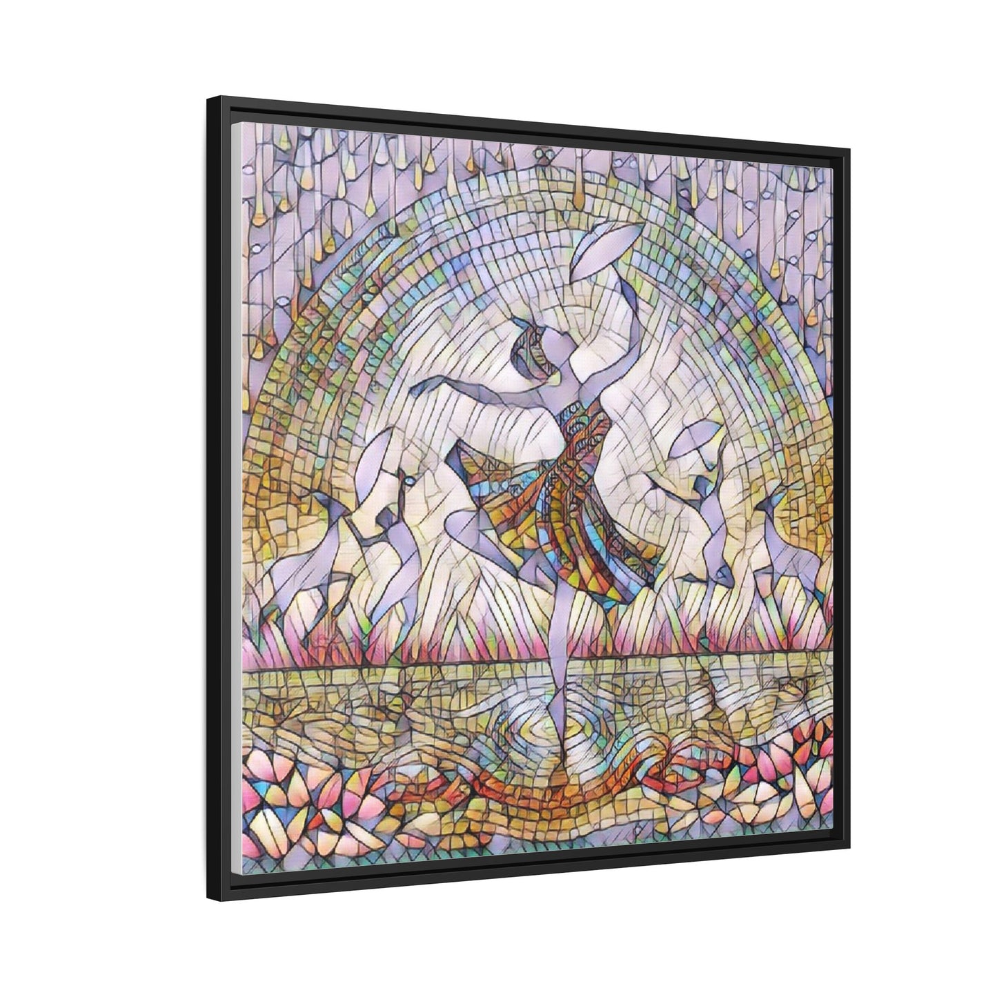 Stained Glass Ballerina Framed Canvas Art — Dancer Mosaic Wall Decor