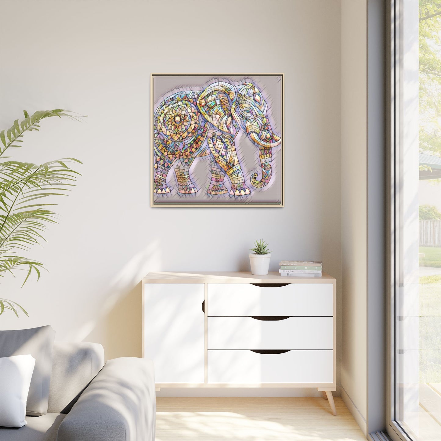 Colorful Mosaic Elephant Framed Canvas Print