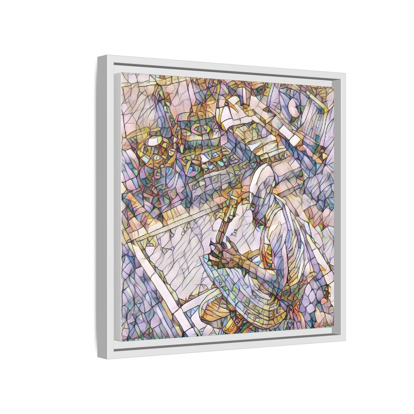 Stained-Glass DJ Matte Canvas Print (Framed) — Colorful Music Room Wall Art