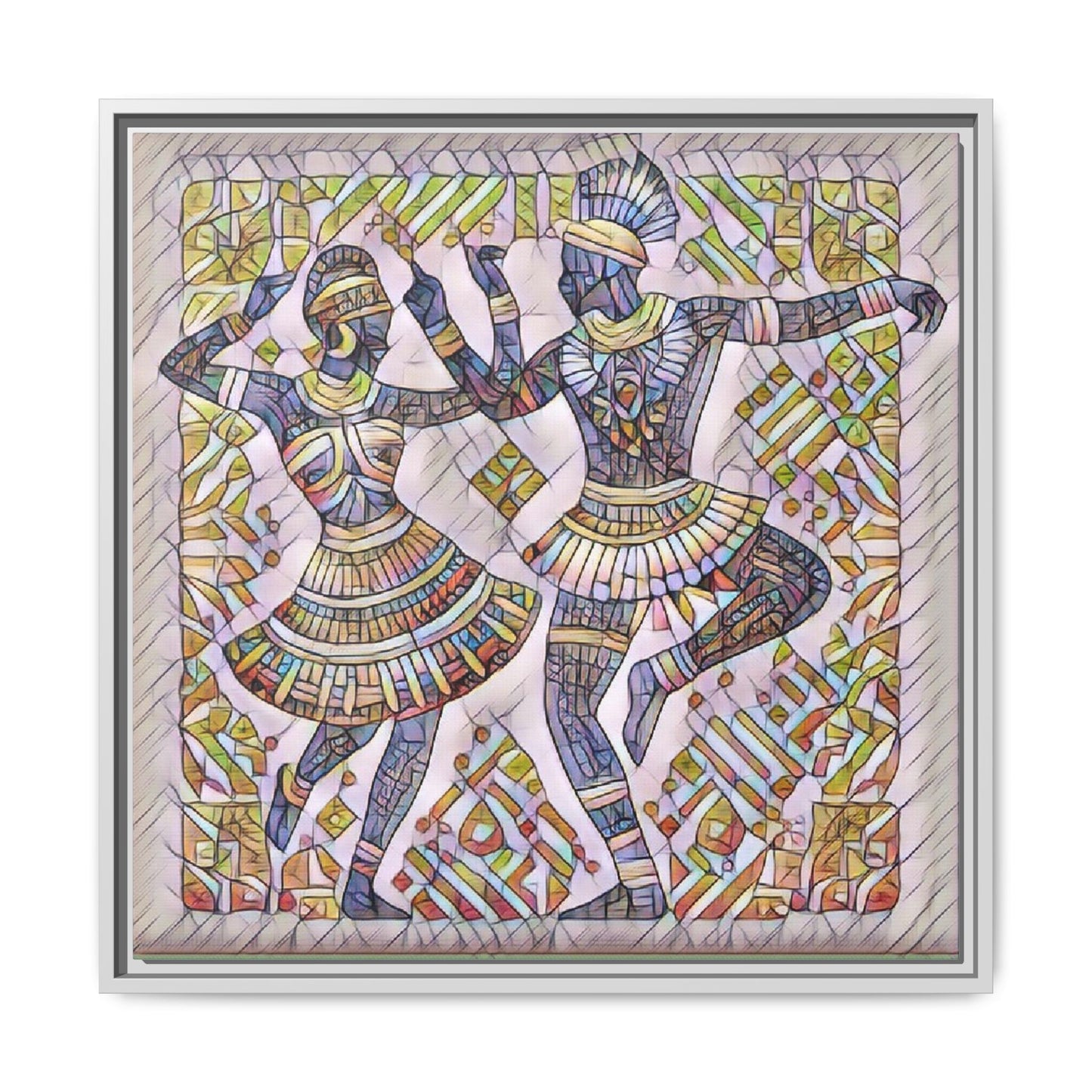 Framed Matte Canvas Print — Colorful Tribal Dancers Wall Art