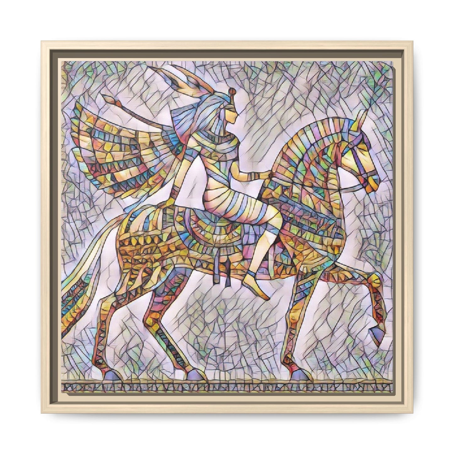Stained-Glass Style Egyptian Horseman Framed Canvas Print