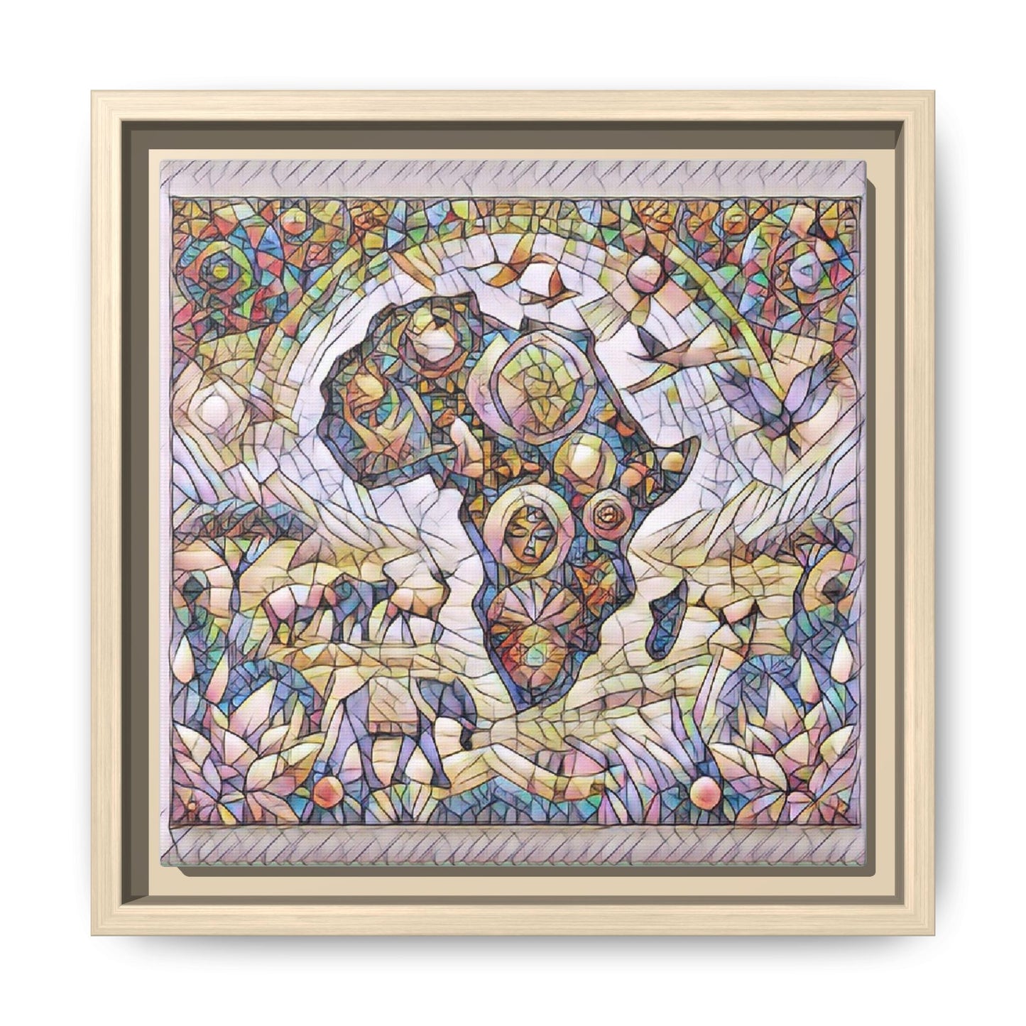 Abstract Mosaic Africa Framed Canvas — Colorful Stained-Glass Wall Art