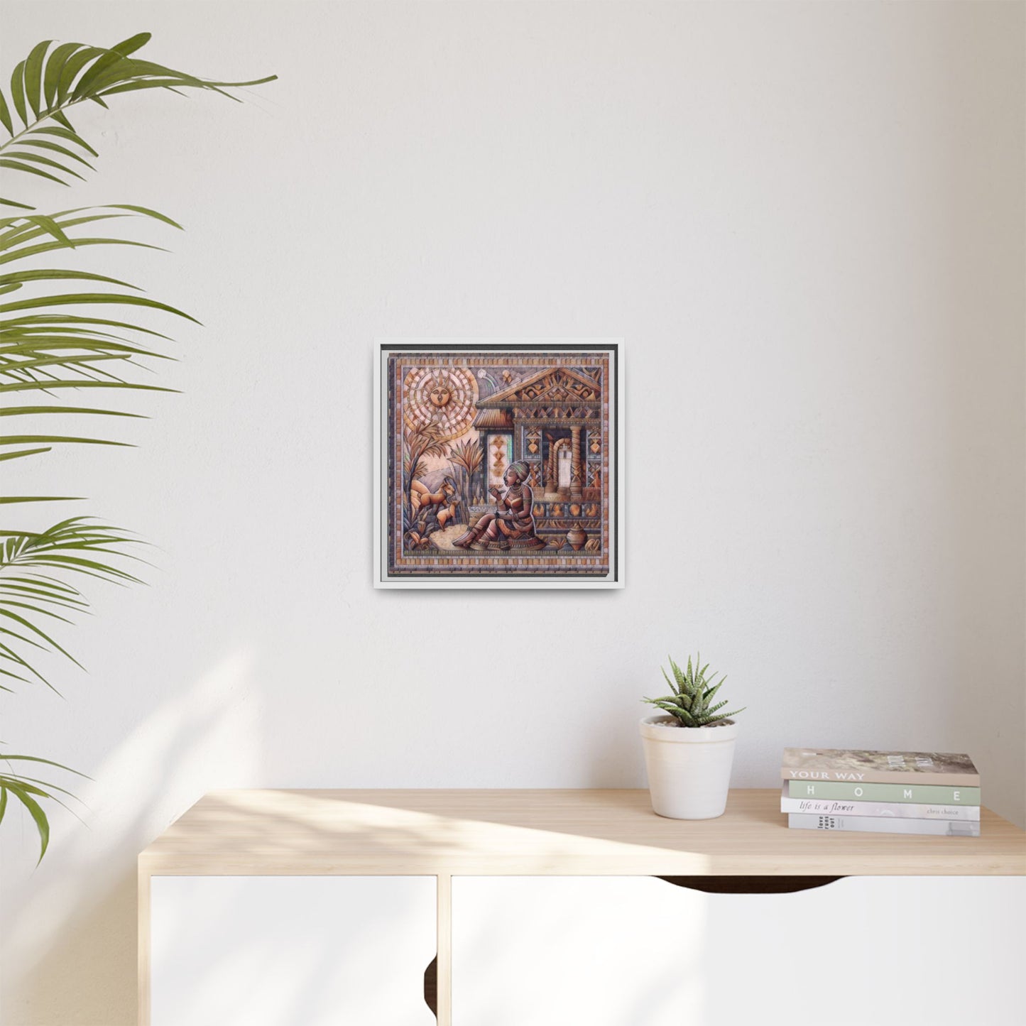 Egyptian Goddess Mosaic Framed Canvas Art — Colorful Ancient Ritual Wall Decor
