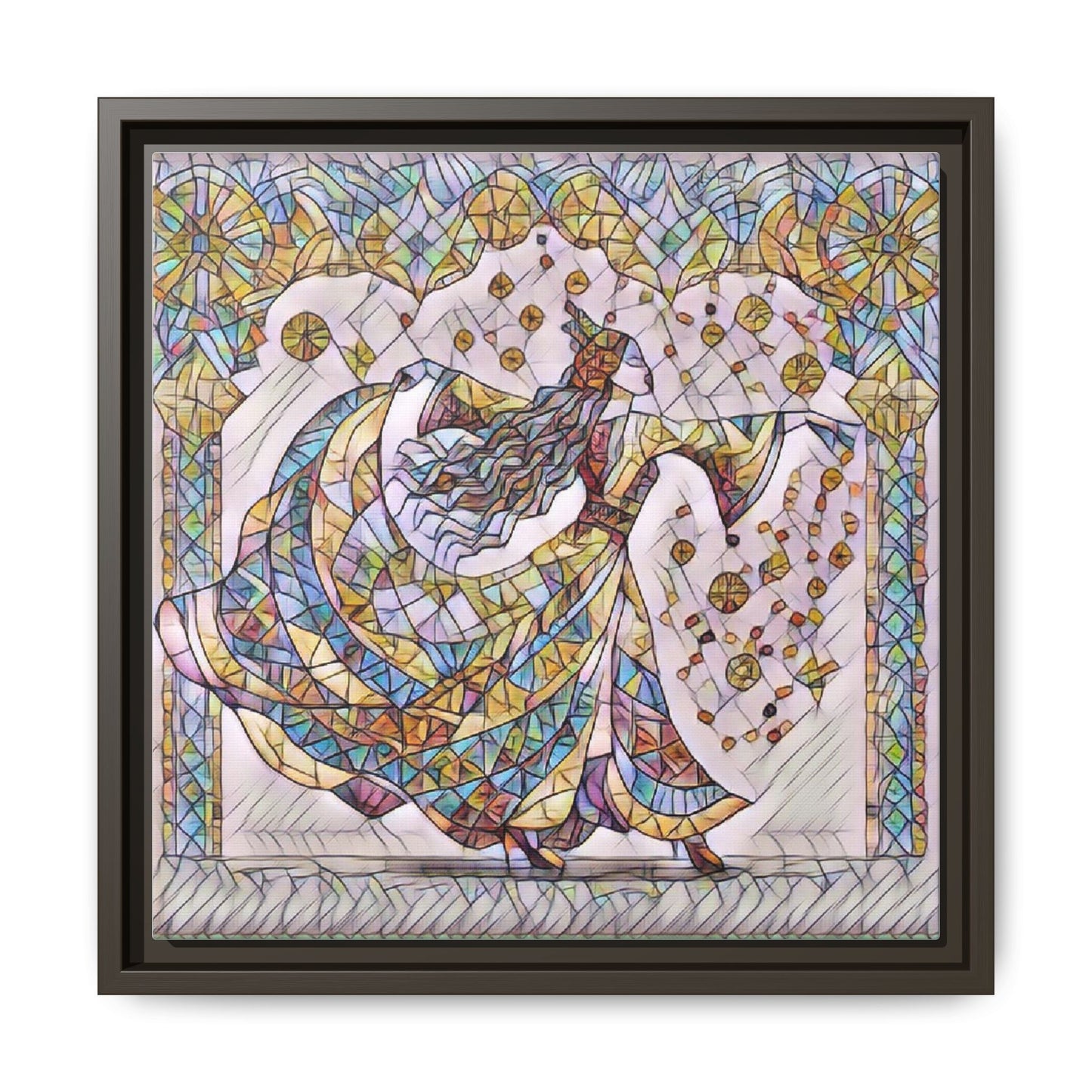 Stained Glass Dancing Dervish Framed Canvas Art