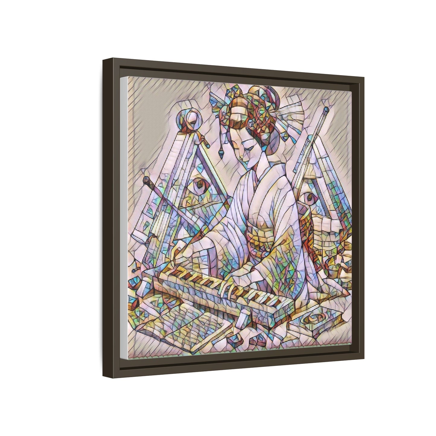 Framed Matte Canvas: Stained-Glass Geisha Wall Art