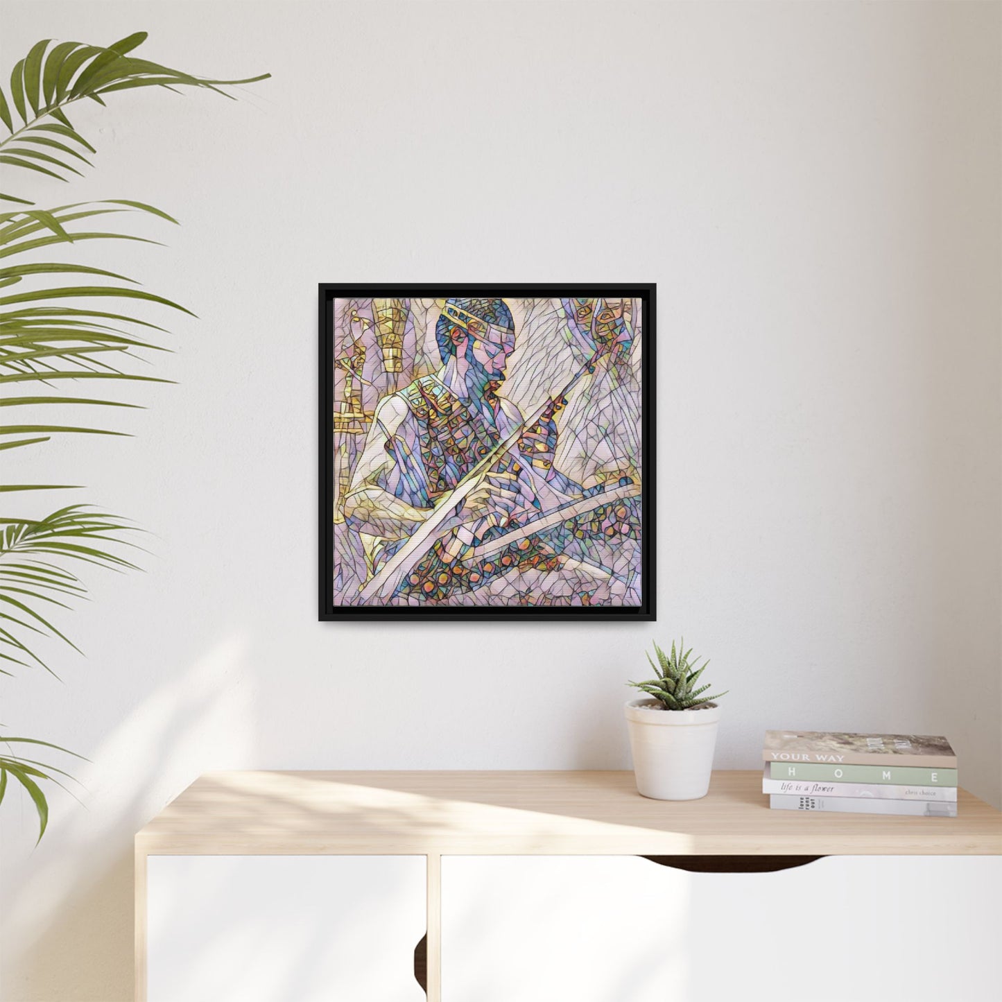 Framed Matte Canvas — Abstract Musician Stained-Glass Art Print