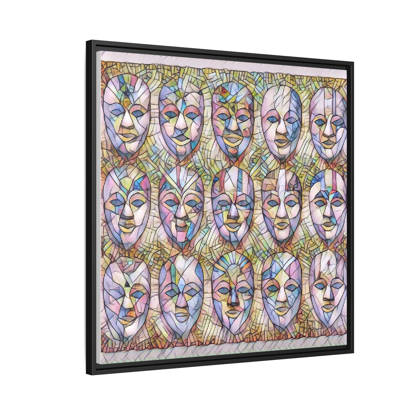 Abstract Mask Art Matte Canvas Print — Framed Multicolor Wall Art