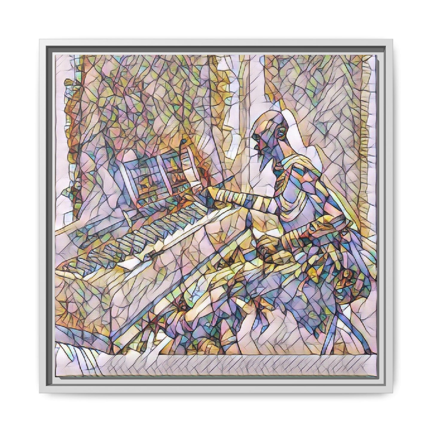 Framed Matte Canvas Art — Colorful Abstract Musician at Piano