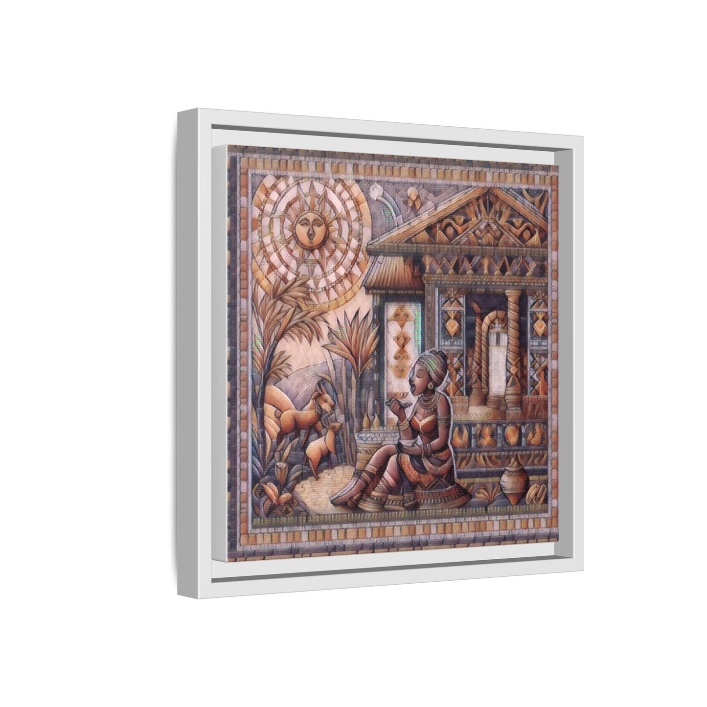 Egyptian Goddess Mosaic Framed Canvas Art — Colorful Ancient Ritual Wall Decor