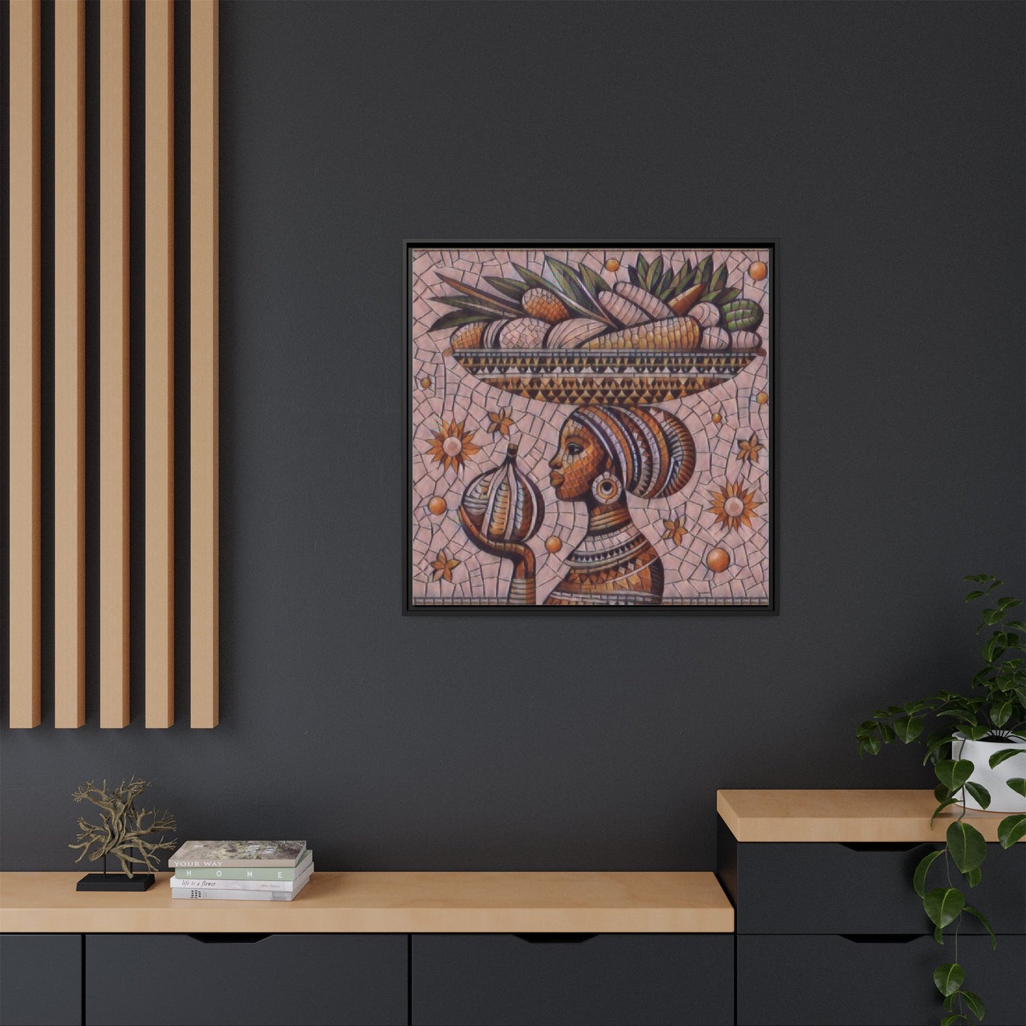 Egyptian Mosaic Goddess Matte Framed Canvas Wall Art
