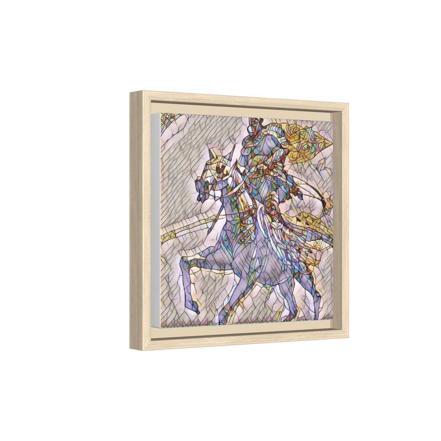 Framed Matte Canvas Art — Stained Glass Knight on Horse Fantasy Wall Decor