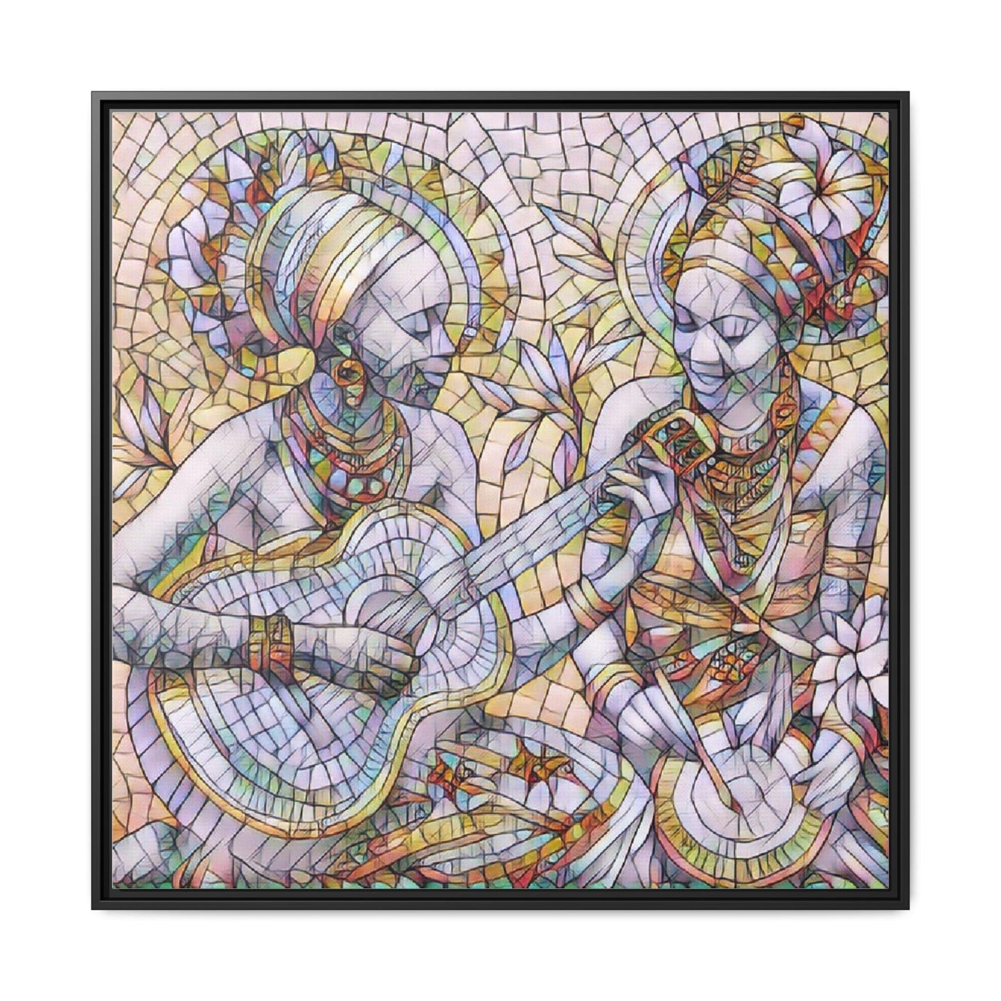 Framed Canvas Art – Colorful Mosaic Musicians Wall Decor