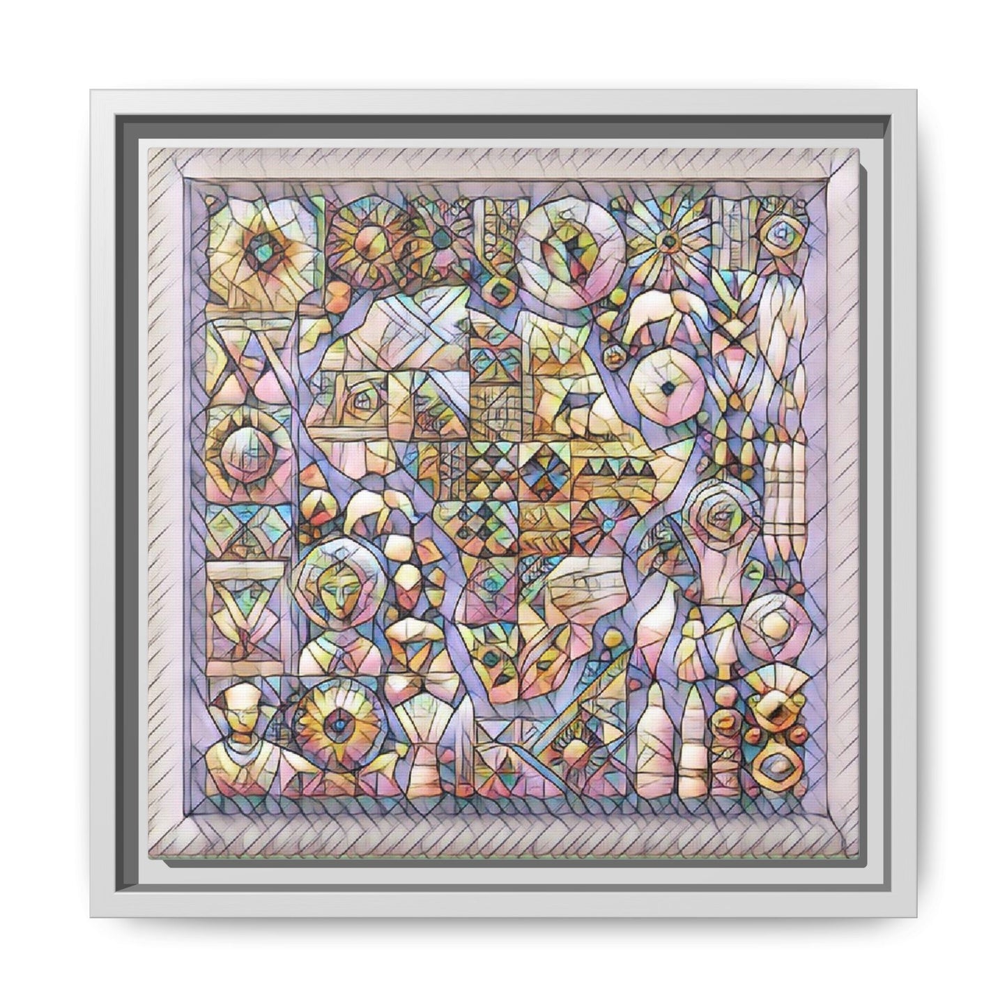 Framed Abstract Mosaic Matte Canvas Art — Pastel Geometric Wall Decor
