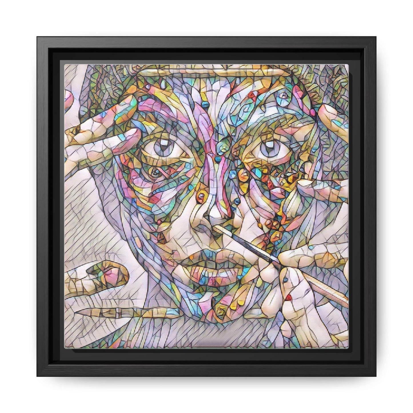 Framed Abstract Mosaic Face Canvas — Colorful Modern Wall Art