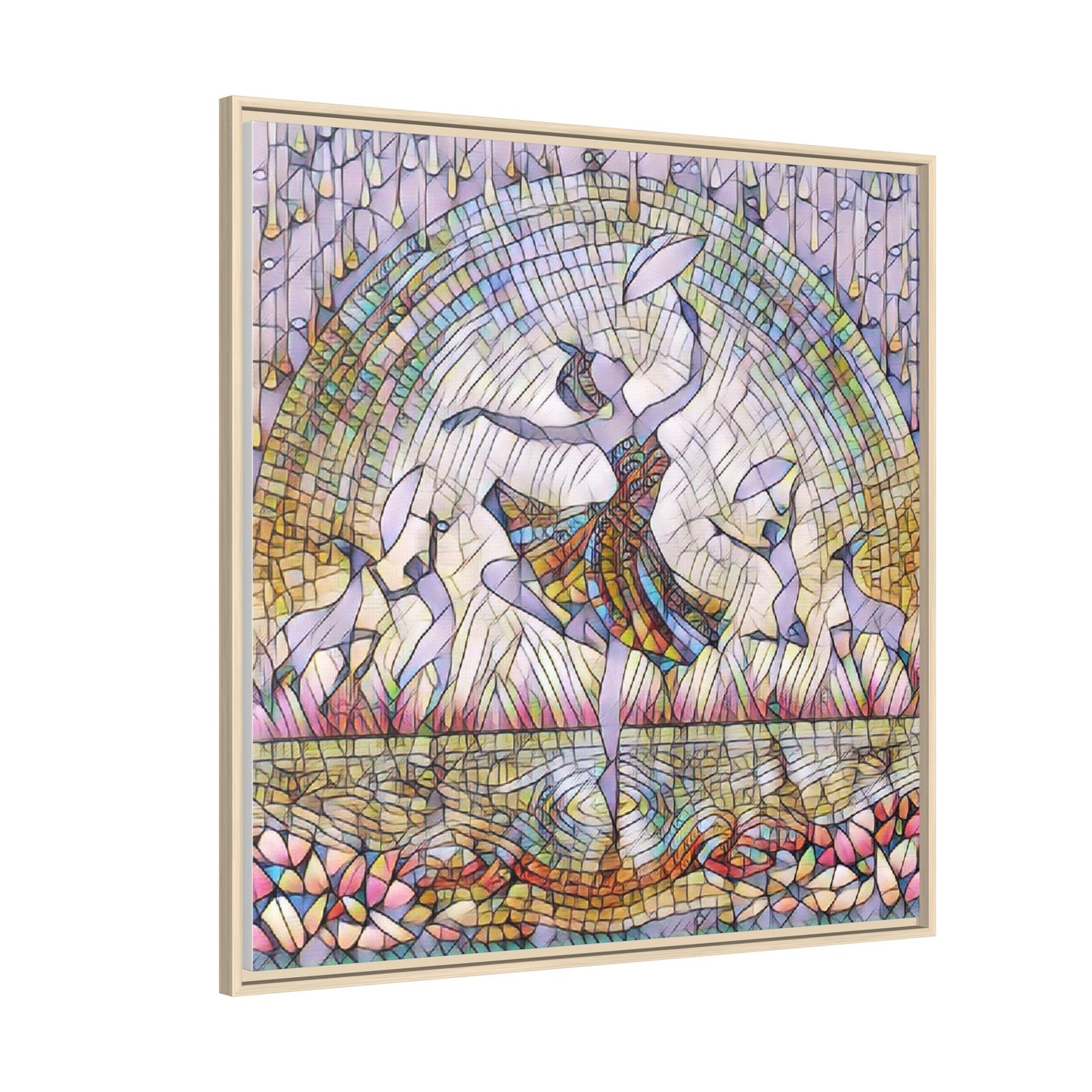 Stained Glass Ballerina Framed Canvas Art — Dancer Mosaic Wall Decor