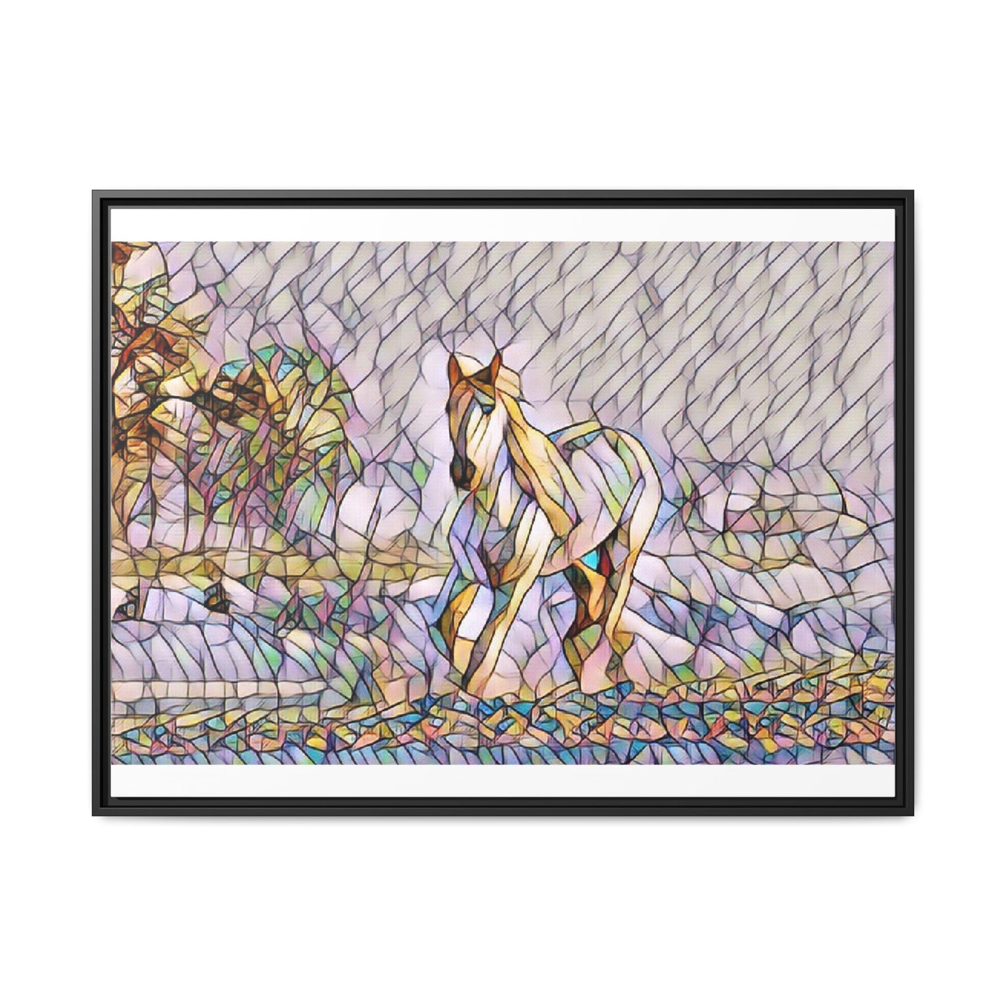 Abstract Stained-Glass Horse Matte Canvas Framed Wall Art