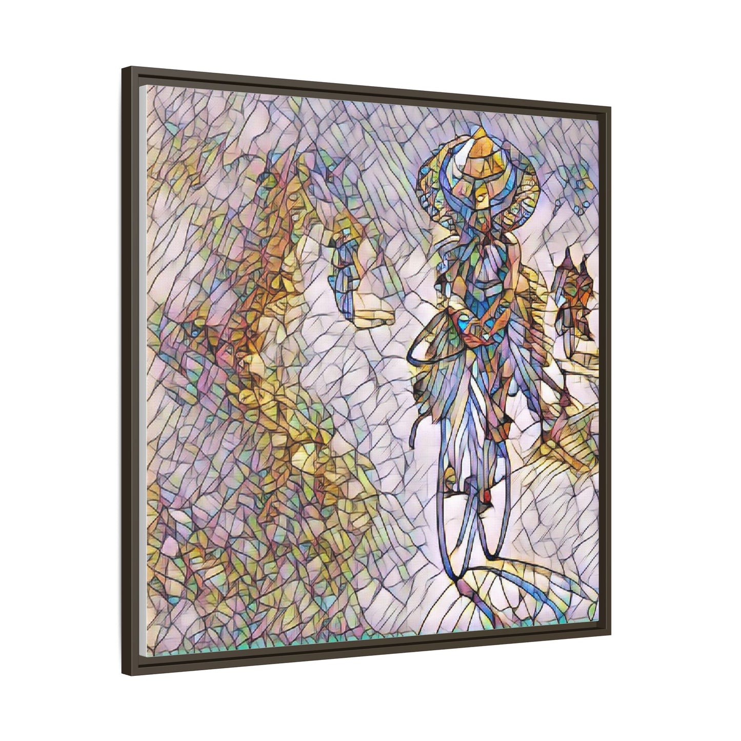 Abstract Cyclist Stained-Glass Art Print — Framed Matte Canvas