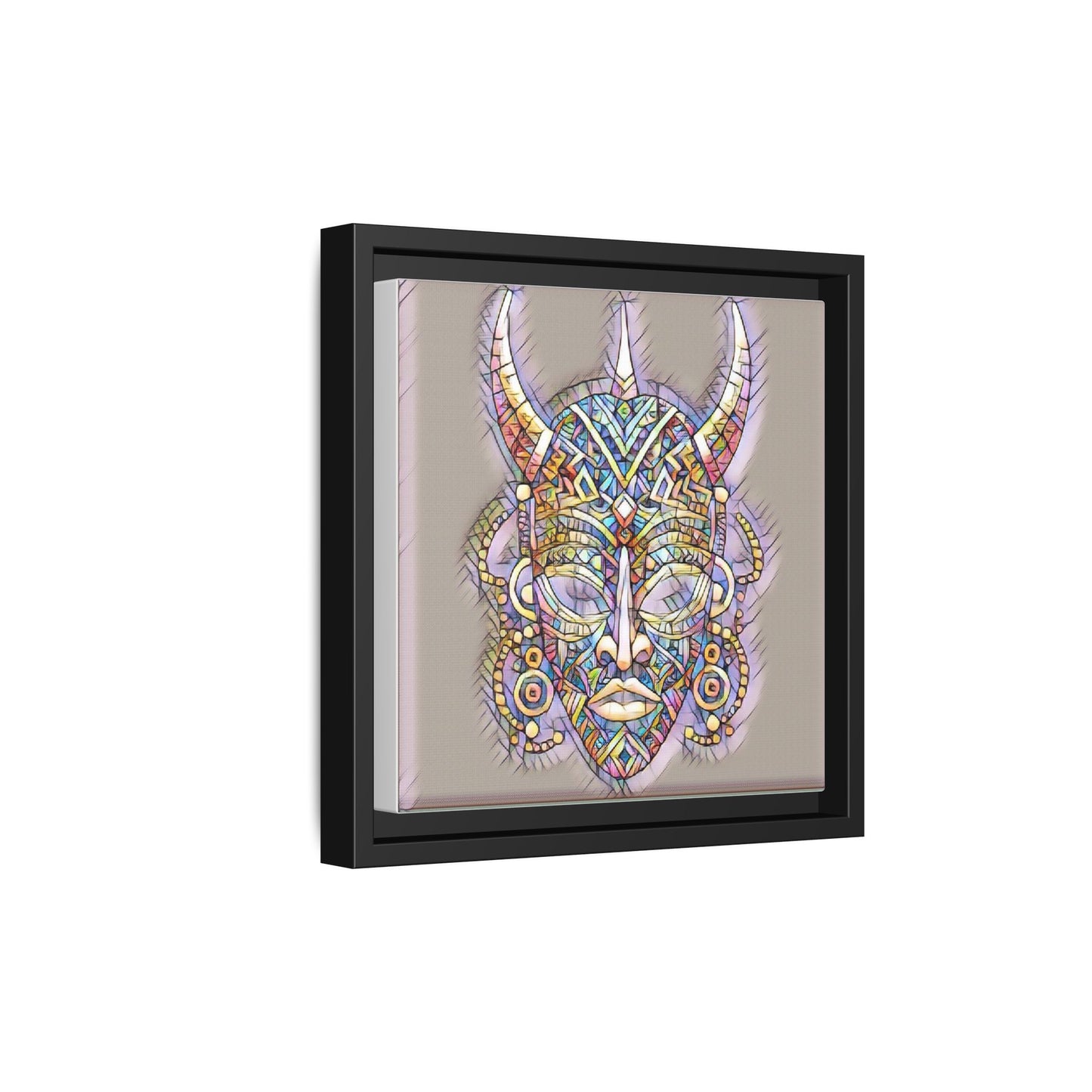 Colorful Tribal Mask Framed Canvas Art — Abstract Ethnic Wall Decor