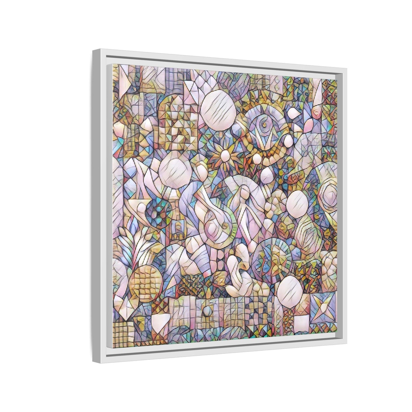 Abstract Geometric Mosaic Framed Canvas — Multicolor Modern Wall Art