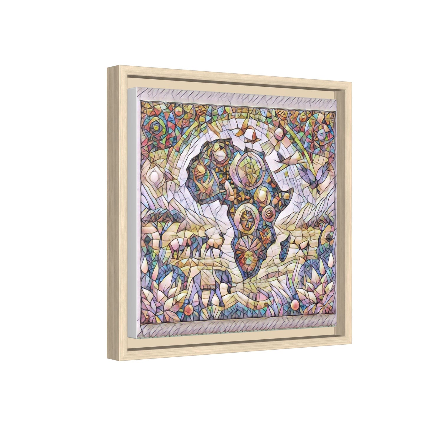 Abstract Mosaic Africa Framed Canvas — Colorful Stained-Glass Wall Art