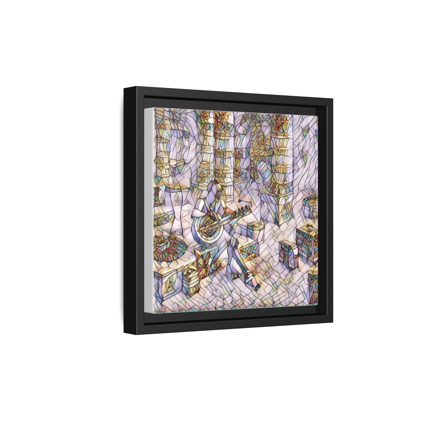 Framed Matte Canvas Art - Abstract Guitarist in Colorful Mosaic