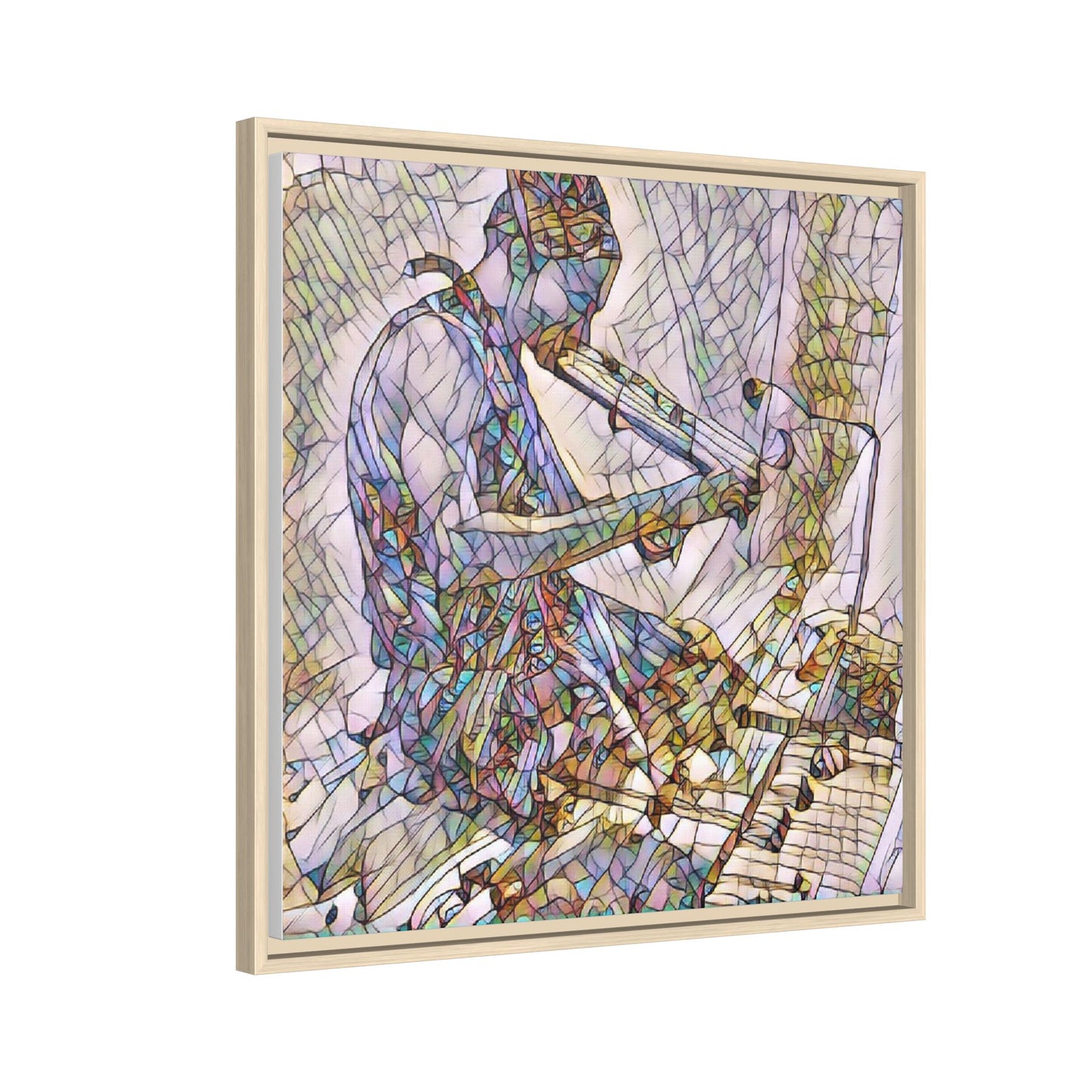 Abstract Violinist Matte Framed Canvas – Colorful Musical Art Print