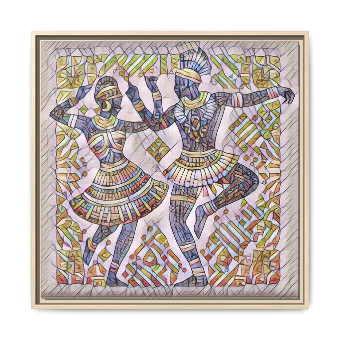 Framed Matte Canvas Print — Colorful Tribal Dancers Wall Art