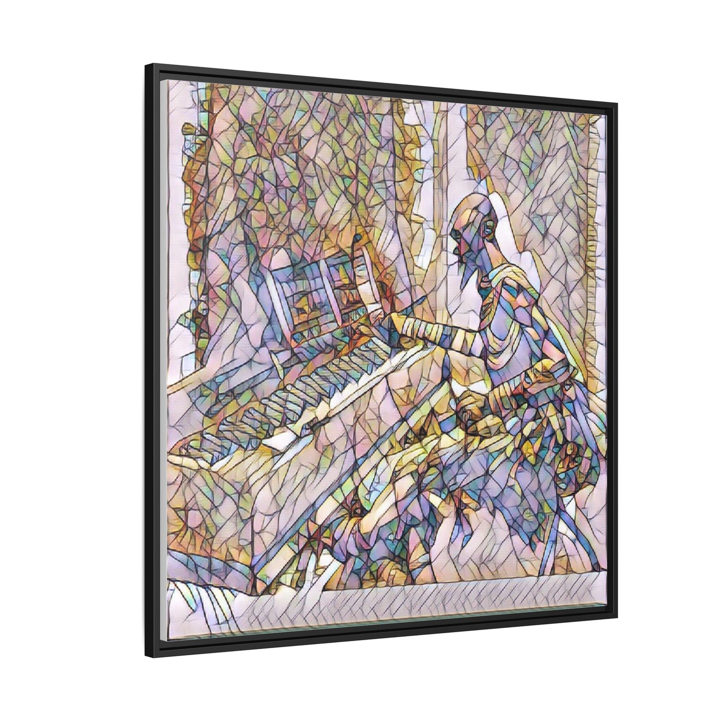 Framed Matte Canvas Art — Colorful Abstract Musician at Piano