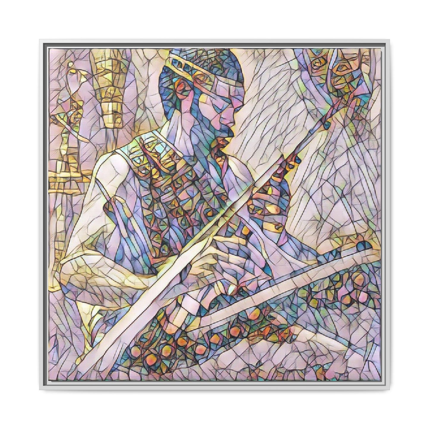 Framed Matte Canvas — Abstract Musician Stained-Glass Art Print