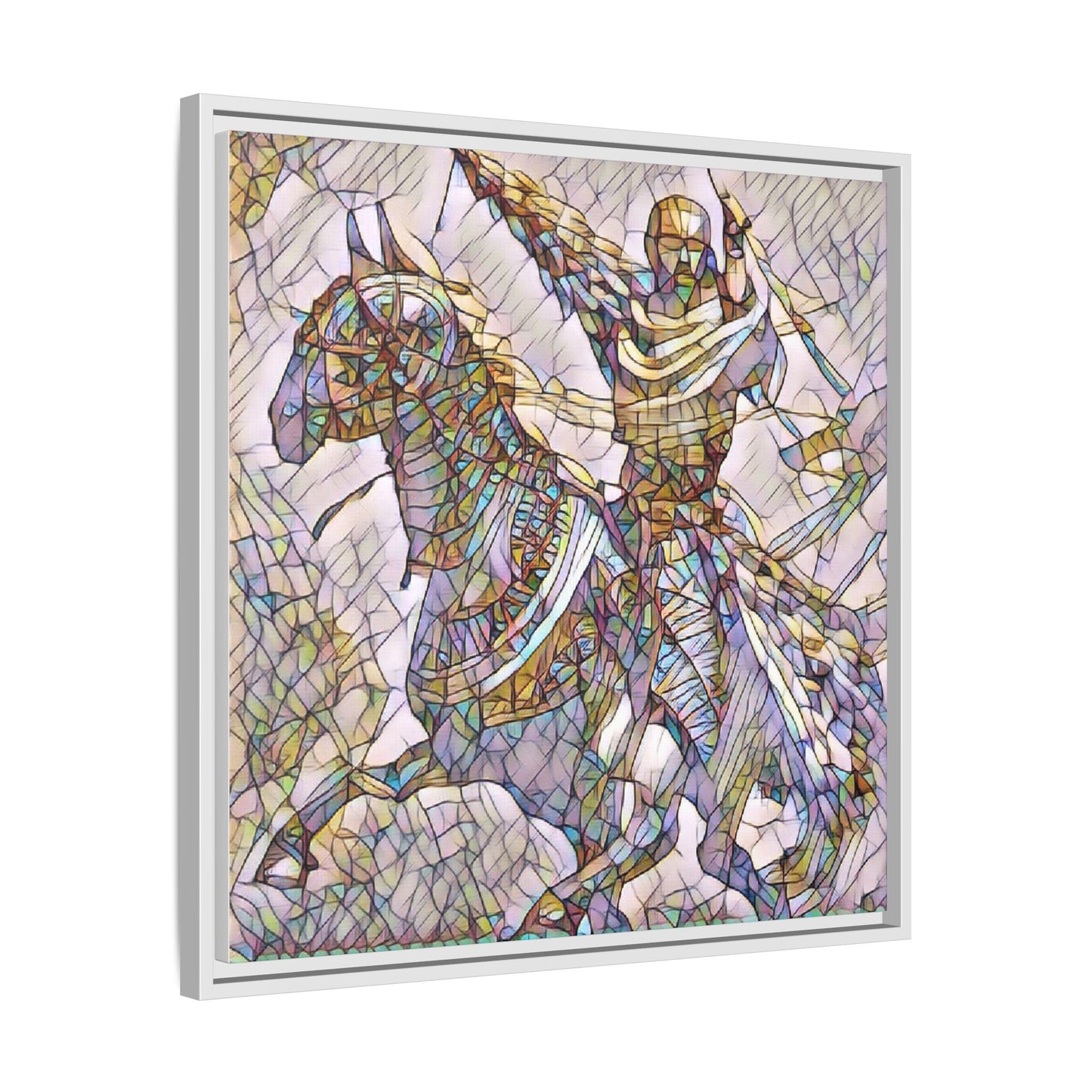 Framed Matte Canvas Print — Stained Glass Knight on Horse Artwork