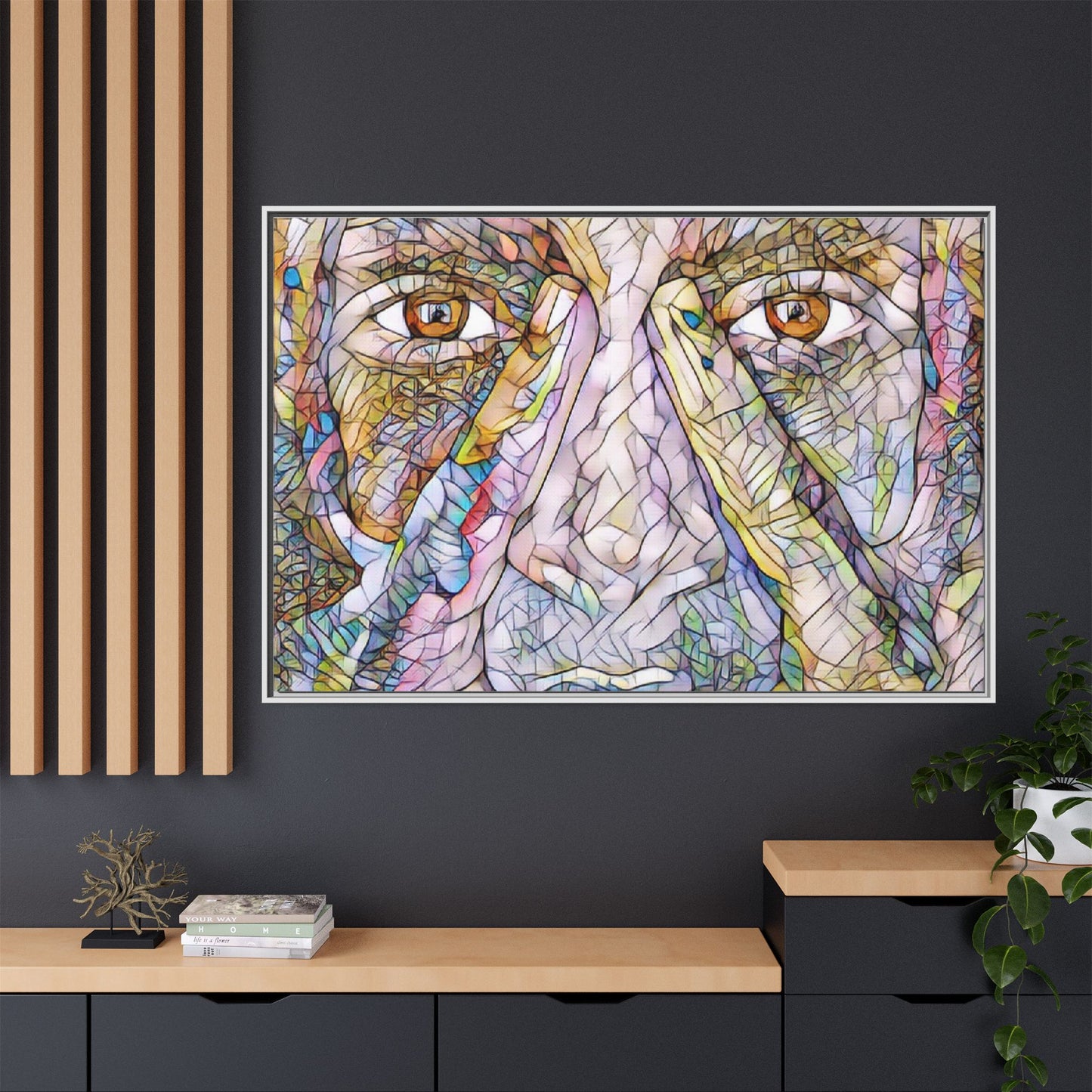 Abstract Stained-Glass Face Matte Canvas Framed Wall Art