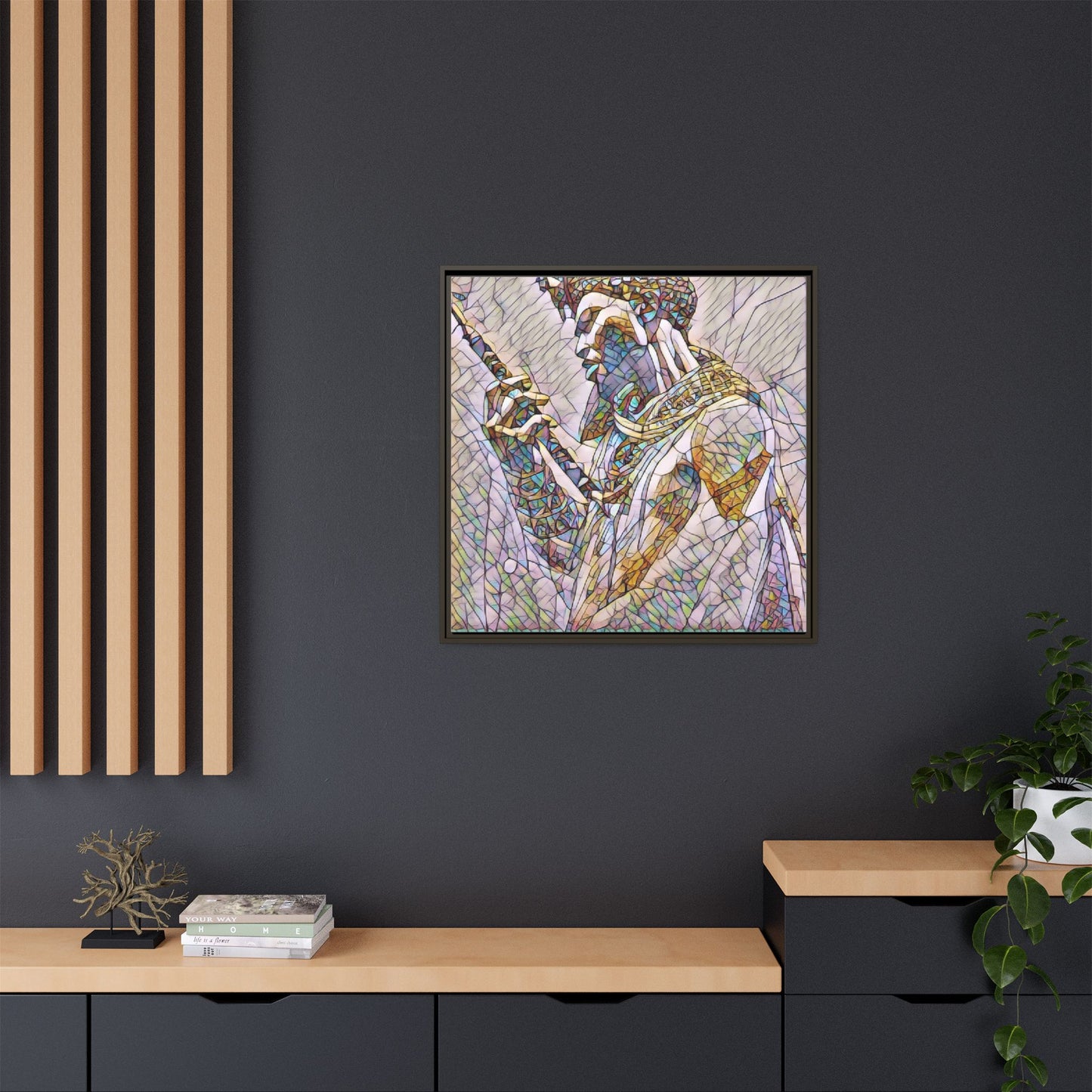 Egyptian Pharaoh Stained Glass Art — Framed Matte Canvas