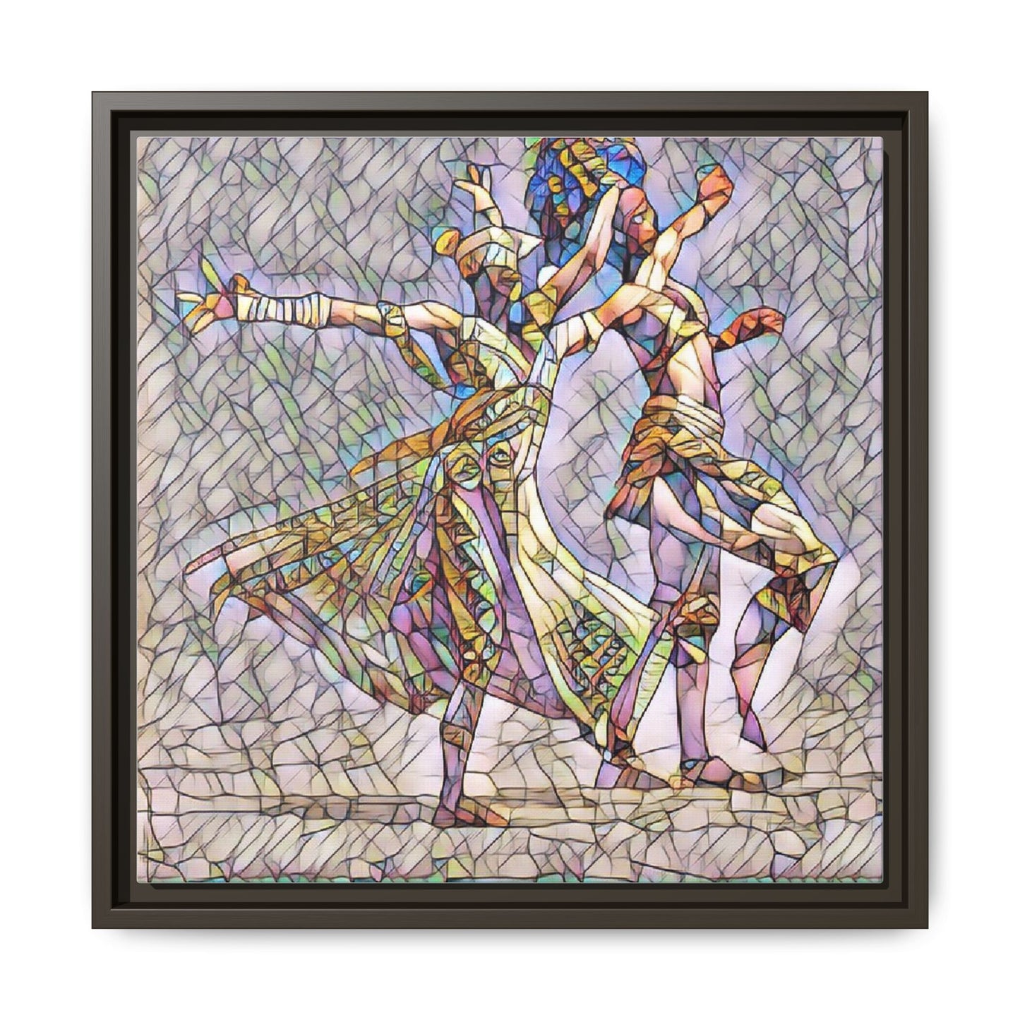 Framed Matte Canvas Wall Art — Abstract Dancers in Stained Glass Style