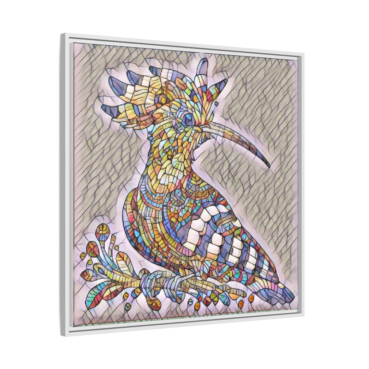 Colorful Mosaic Bird Matte Framed Canvas Wall Art