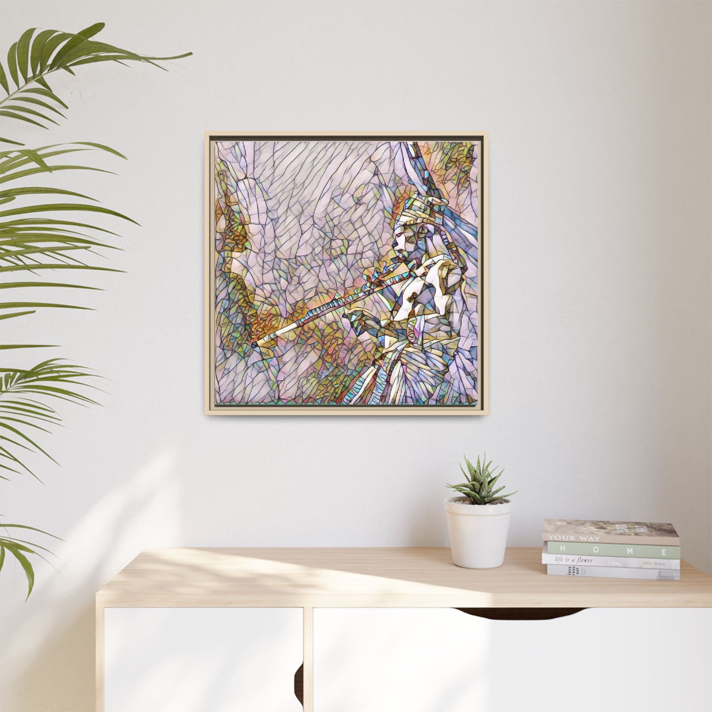 Abstract Tribal Flutist Matte Canvas Framed Wall Art