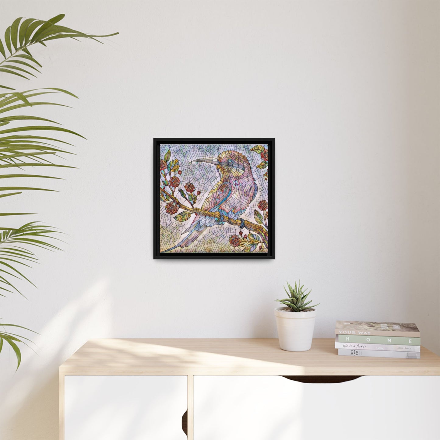 Framed Mosaic Bird Art Print — Colorful Kookaburra Wall Canvas